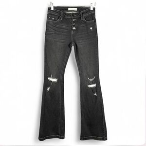 KanCan 27 Black Highland Park Mid Rise Button Fly Flare Jeans Stretch KC6327DG